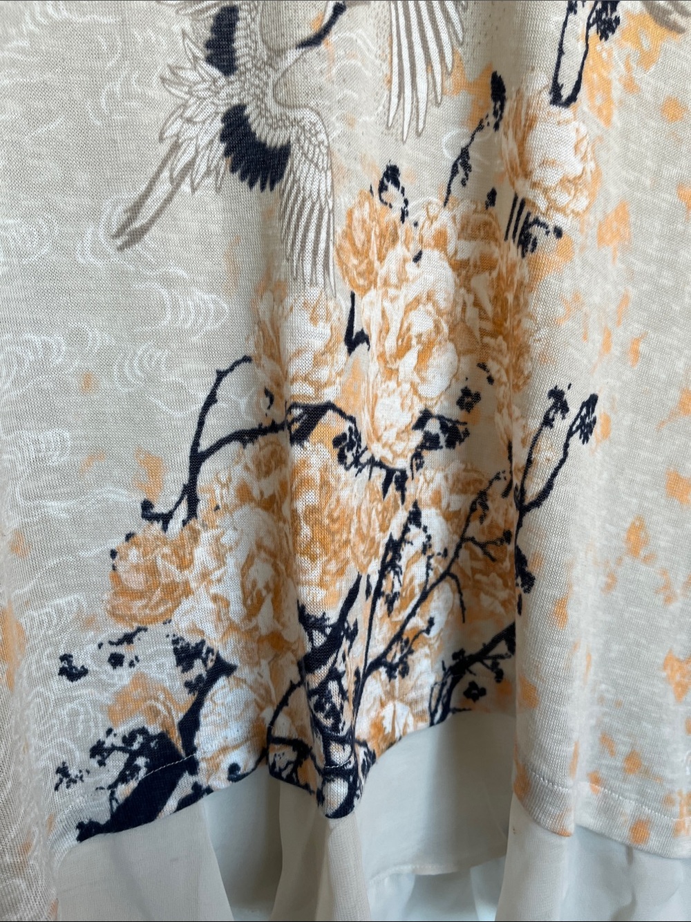 Style & Co. Beige Floral & Crane V-Neck Tunic with Navy Accents - Picture 4 of 9